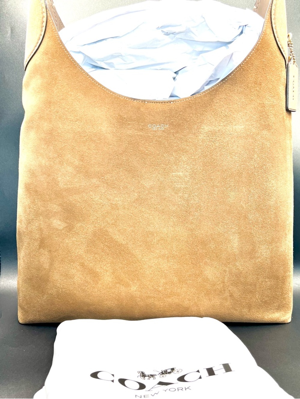 COACH Brooklyn Shoulder Bag 39 in Sand Suede with Logo Hang Tag & Dust Bag - NWT